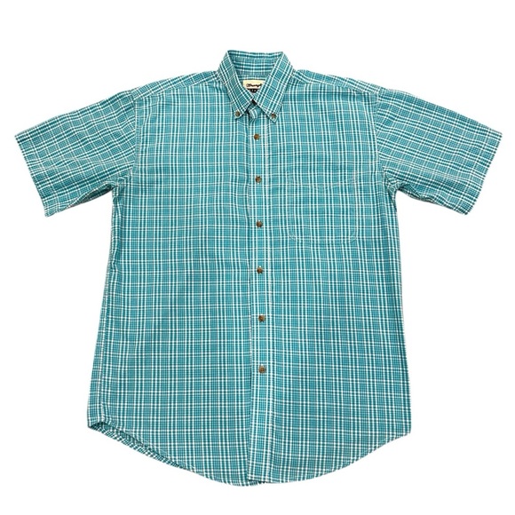 Men's Green Plaid Button-Up Shirt - Picture 1 of 4
